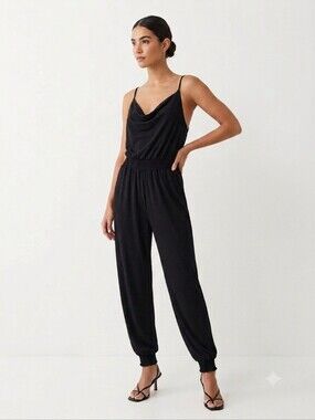 JAC by Jacqueline Conoir Black Cowl Neck Jogger Jumpsuit